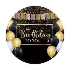 Aperturee - Gold And Black Ballon Glitter Round Birthday Backdrop
