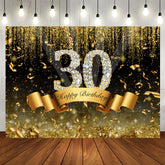 Aperturee - Gold and Black Bokeh Diamond 30th Birthday Backdrop