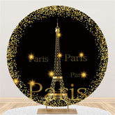 Aperturee Gold And Black Eiffel Tower Happy Birthday Round Backdrop