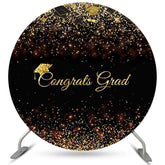 Aperturee Gold And Black Glitter Congrats Grad Round Backdrop