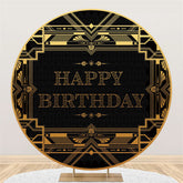 Aperturee Gold And Black Theme Happy Birthday Round Backdrop