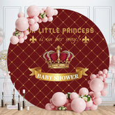Aperturee - Gold And Red Crown Round Baby Shower Backdrop