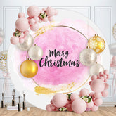 Aperturee - Gold And White Ball Round Pink Christmas Backdrop