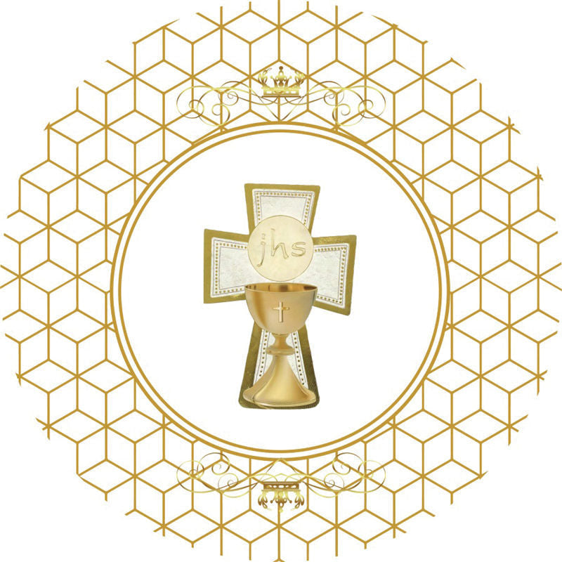 Aperturee - Gold And White Crown Round Baby Shower Backdrop