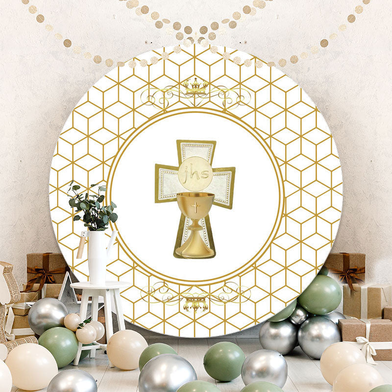 Aperturee - Gold And White Crown Round Baby Shower Backdrop