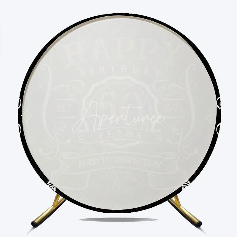 Aperturee - Gold And White Happy 50th Years Birthday Black Backdrop