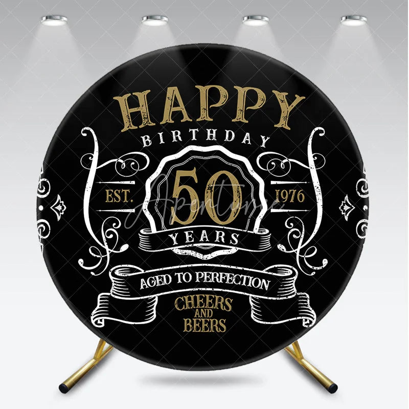 Aperturee - Gold And White Happy 50th Years Birthday Black Backdrop