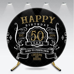 Aperturee - Gold And White Happy 50th Years Birthday Black Backdrop