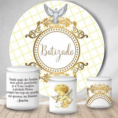 Aperturee Gold And White Kids Pigeon Round Baby Shower Backdrop