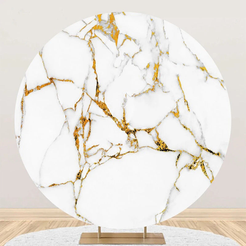 Aperturee - Gold And White Marble Style Round Birthday Backdrop