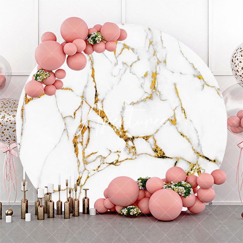 Aperturee - Gold And White Marble Style Round Birthday Backdrop