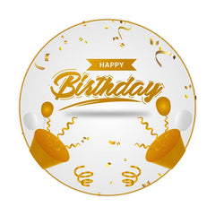 Aperturee - Gold And White Round Happy Birthday Backdrop