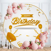 Aperturee - Gold And White Round Happy Birthday Backdrop