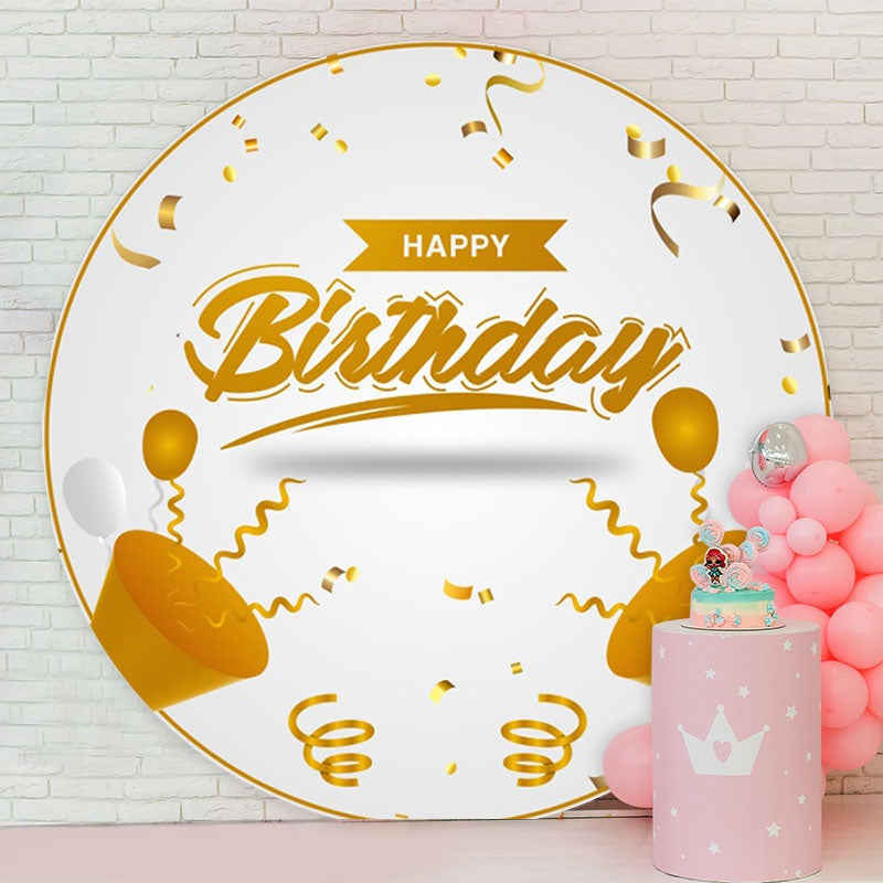 Aperturee - Gold And White Round Happy Birthday Backdrop