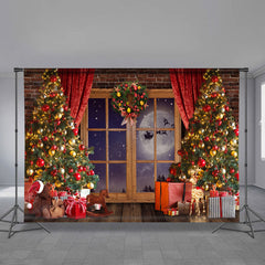 Aperturee - Gold Ball Tree Wood Window Eve Christmas Backdrop