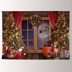 Aperturee - Gold Ball Tree Wood Window Eve Christmas Backdrop