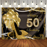 Aperturee - Gold Balloons Glitter 50th Happy Birthday Backdrop