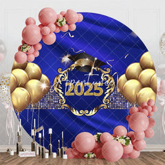 Aperturee - Gold Balloons Navy Blue Class Of 2025 Round Backdrop