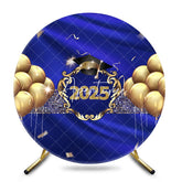 Aperturee - Gold Balloons Navy Blue Class Of 2025 Round Backdrop