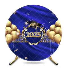 Aperturee - Gold Balloons Navy Blue Class Of 2025 Round Backdrop