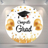 Aperturee Gold Balloons Stars Round Graduation Photo Backdrop