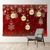 Aperturee - Gold Bauble Glitter Snow Red Christmas Backdrop