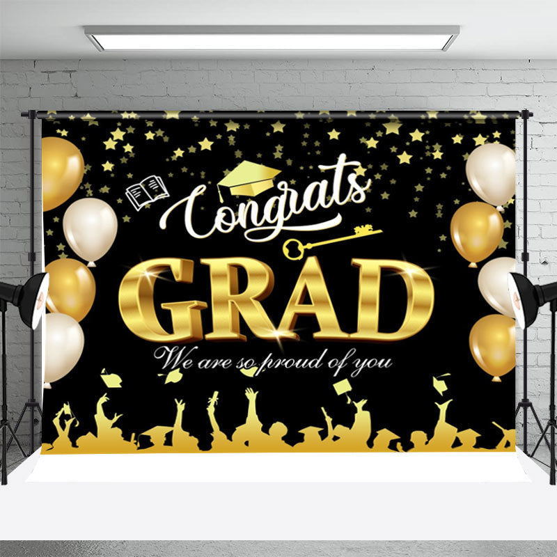 Aperturee - Gold Beige Balloon Stars Bokeh Graduation Backdrop