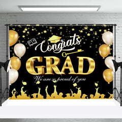 Aperturee - Gold Beige Balloon Stars Bokeh Graduation Backdrop