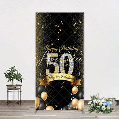 Aperturee - Gold Black Balloons Arch Backdrop For 50th Birthday