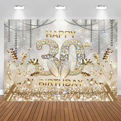 Aperturee - Gold Bokeh Diamons Happy 30th Birthday Party Backdrop
