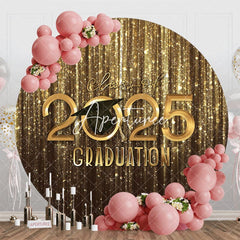 Aperturee - Gold Bokeh Glitter Round Class Of 2025 Graduation Backdrop
