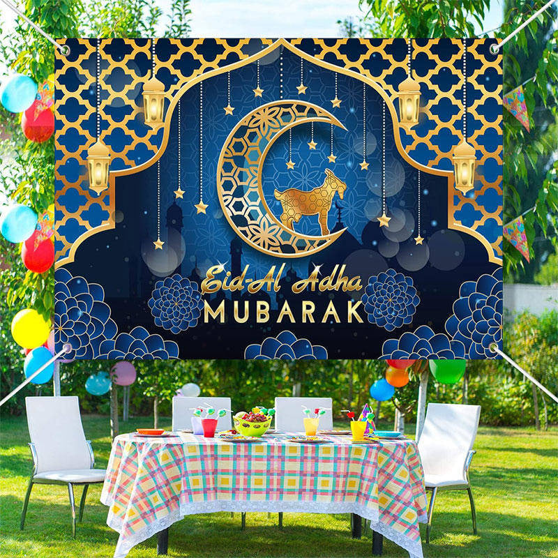 Aperturee - Gold Carved Moon Goat Mandala Eid Mubarak Backdrop
