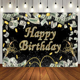Aperturee - Gold Coins Dollar Bills Spark Black Birthday Backdrop