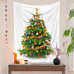 Aperturee - Gold Colorful Bauble Christmas Tree Wall Tapestry