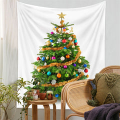 Aperturee - Gold Colorful Bauble Christmas Tree Wall Tapestry