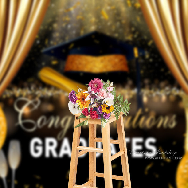 Aperturee - Gold Curtain Congrats Grad Photography Backdrop