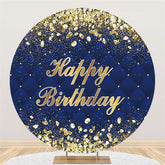 Aperturee Gold Diamonds Round Navy Blue Happy Birthday Backdrop