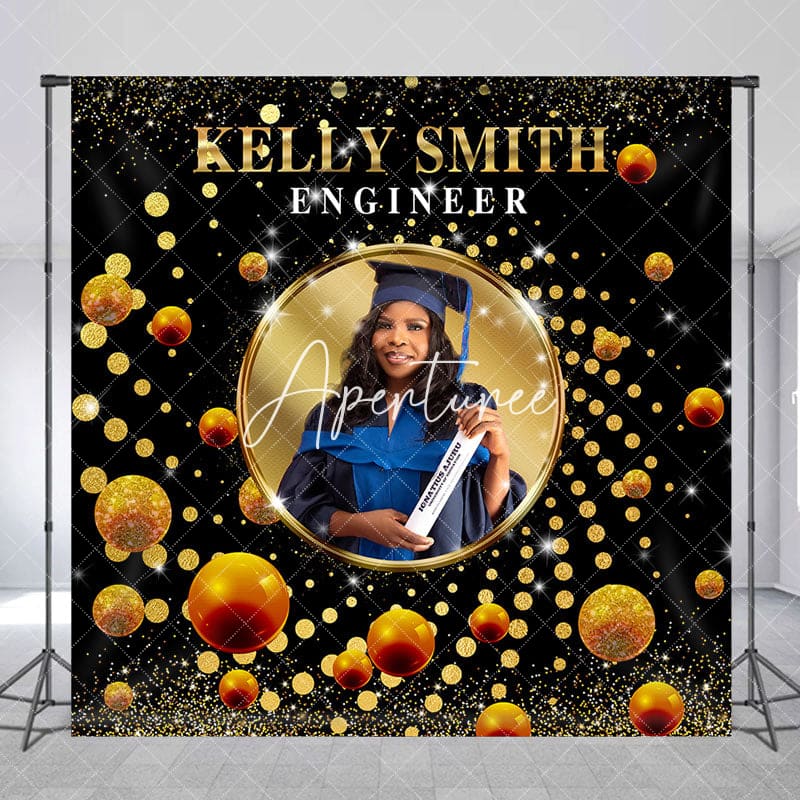 Aperturee - Gold Dots Custom Photo Graduation Party Backdrop