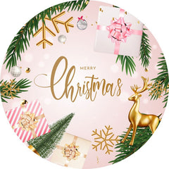 Aperturee - Gold Elk And Pink Gift Round Christmas Backdrop