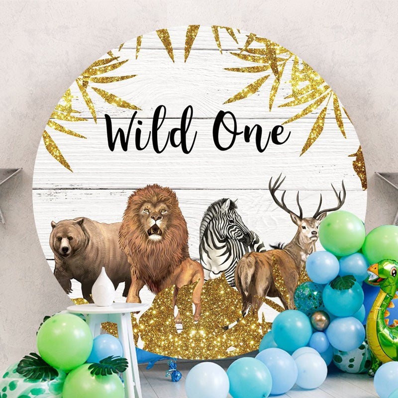 Aperturee - Gold Glitter And Wood Round 1st Birthday Backdorp