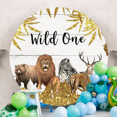 Aperturee - Gold Glitter And Wood Round 1st Birthday Backdorp