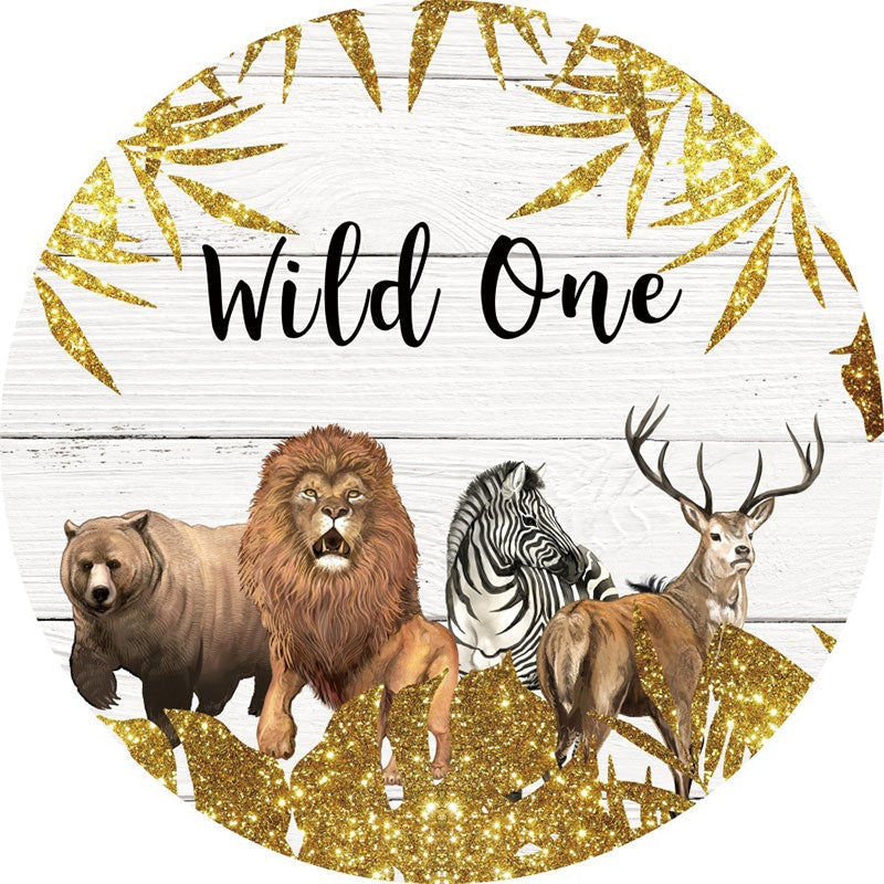 Aperturee - Gold Glitter And Wood Round 1st Birthday Backdorp