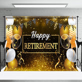 Aperturee - Gold Glitter Balloons Flag Happy Retirement Backdrop