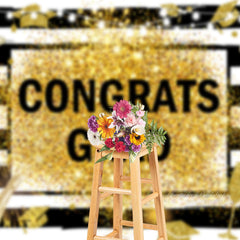 Aperturee - Gold Glitter Black White Stripe Grad Photo Backdrop