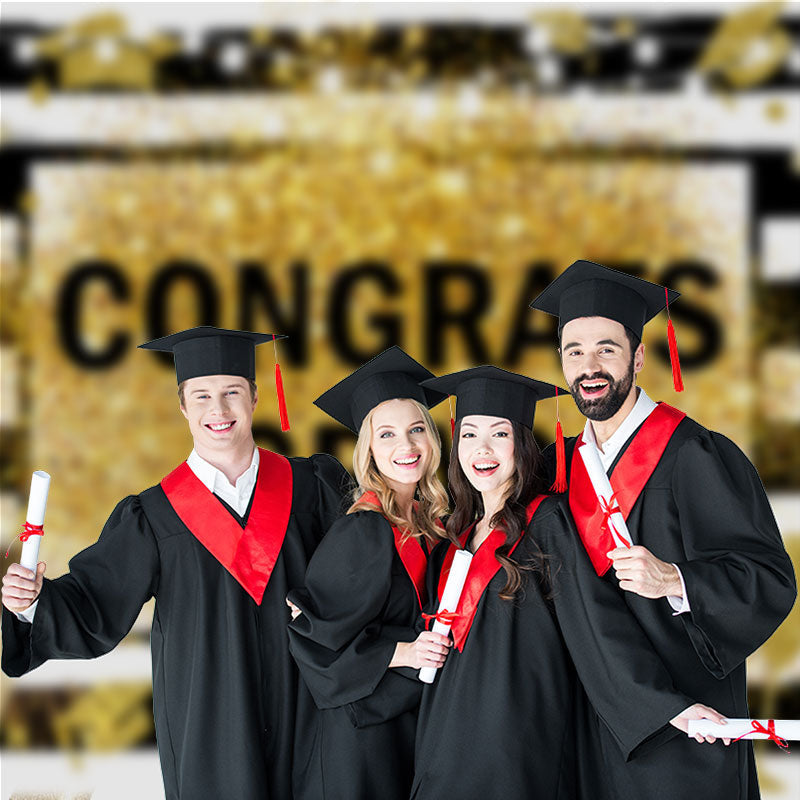 Aperturee - Gold Glitter Black White Stripe Grad Photo Backdrop