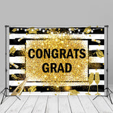 Aperturee - Gold Glitter Black White Stripe Grad Photo Backdrop