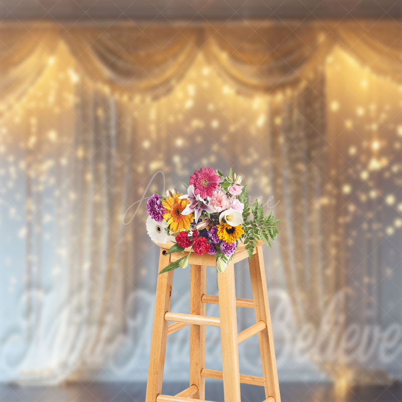 Aperturee - Gold Glitter Bokeh White Retro Wall Photo Backdrop