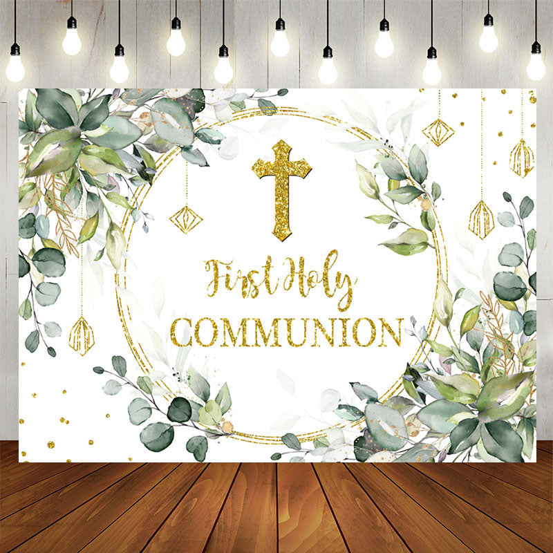 Aperturee - Gold Glitter First Holy Communion Baby Shower Backdrop