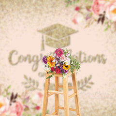 Aperturee - Gold Glitter Floral Pink Grad Backdrop For Photography
