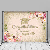 Aperturee - Gold Glitter Floral Pink Grad Backdrop For Photography